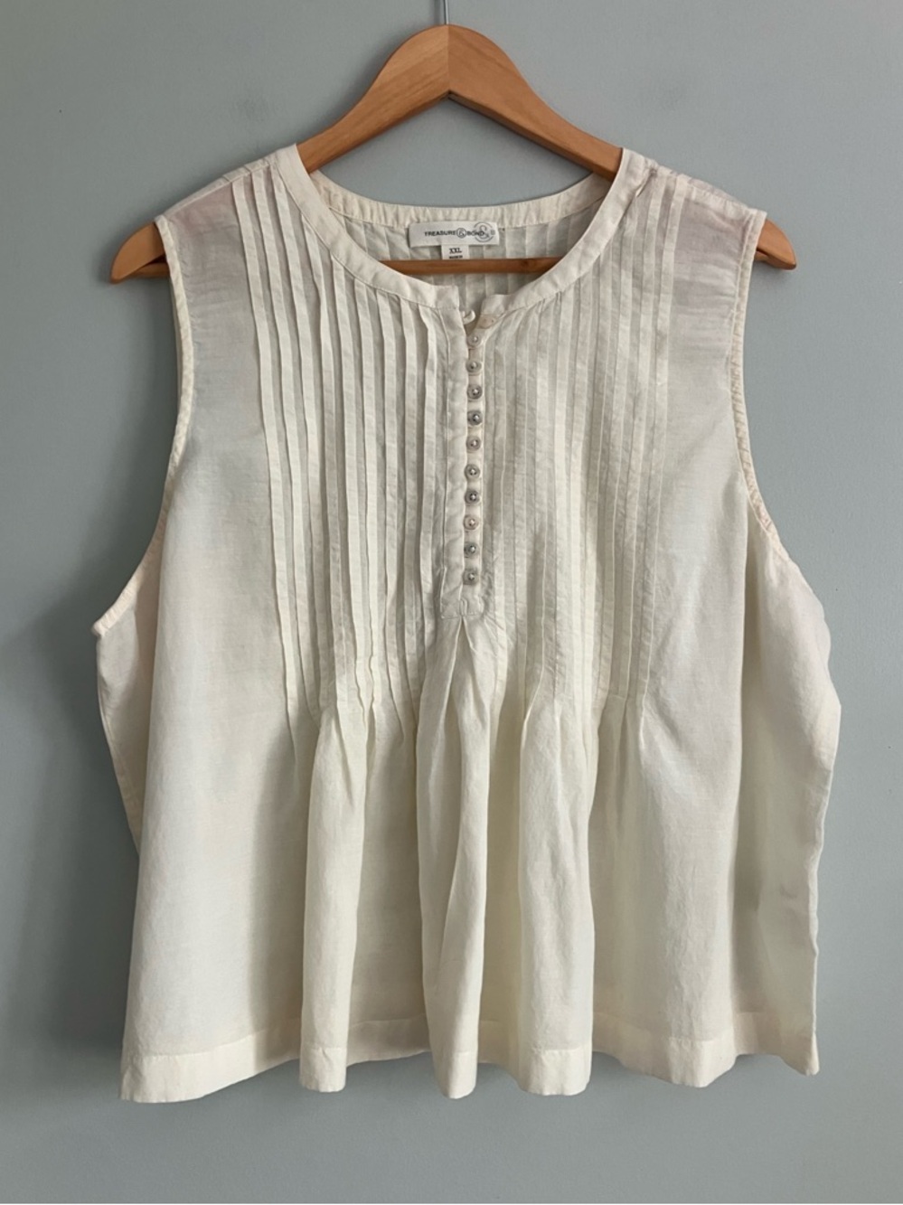 TREAUSURE & BOND Cream Pin-tucked Boxy Cotton Blend Tank Size XXL